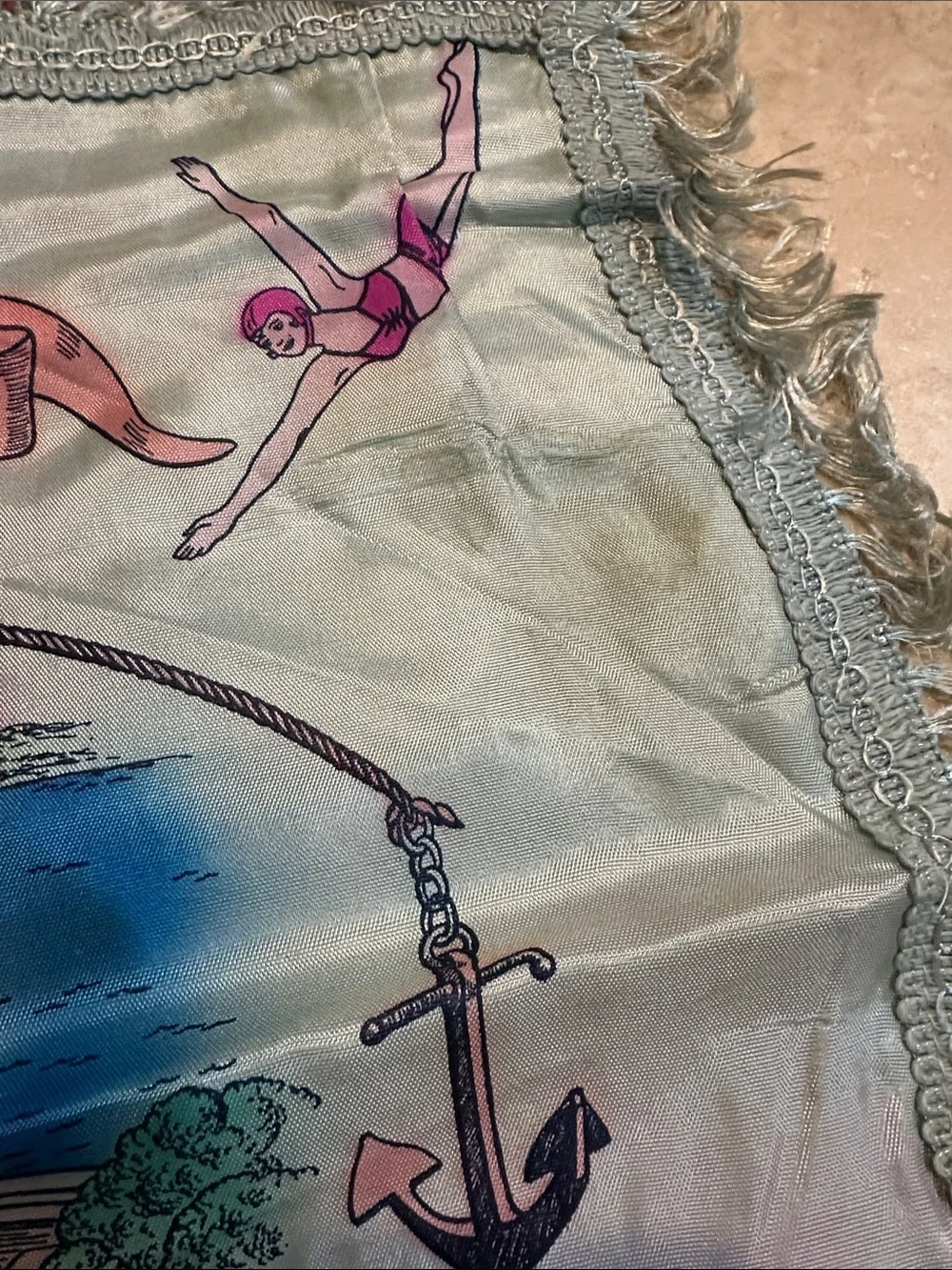 Vintage Scenic Souvenir Silk Scarves - Pink, Cream & Black Prints.